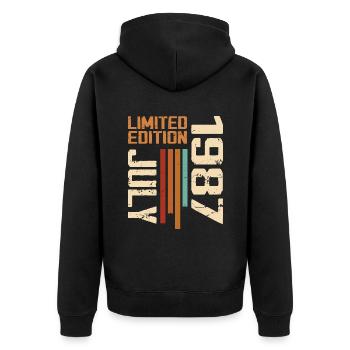 Juli 1987 Geburtstagsgeschenk 1987 Juli 1987 - Unisex Premium Bio Zip Hoodie - Schwarz - Hinten - Nico (187cm)