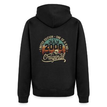 Cadeau Juillet 2008 Cadeau Anniversaire 2008 Juli - Unisex Premium Bio Zip Hoodie - Schwarz - Hinten - Nico (187cm)