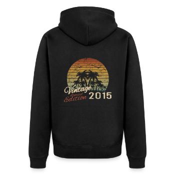 Jahrgang 2015 Geburtstagsgeschenk 2015 Retro 2015 - Unisex Premium Bio Zip Hoodie - Schwarz - Hinten - Nico (187cm)