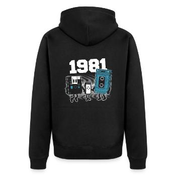 Jahrgang Jahrgang 1981 Geburtstagsgeschenk 1981 - Unisex Premium Bio Zip Hoodie - Schwarz - Hinten - Nico (187cm)