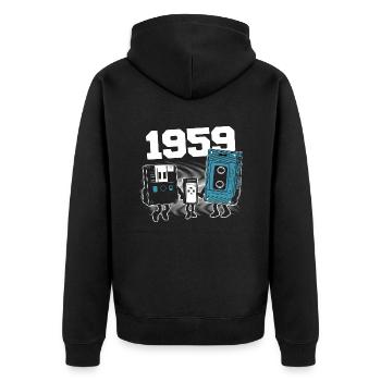 Jahrgang Jahrgang 1959 Geburtstagsgeschenk 1959 - Unisex Premium Bio Zip Hoodie - Schwarz - Hinten - Nico (187cm)