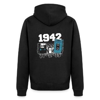 Vintage Born In 1942 Birthday Gift 1942 - Unisex Premium Organic Zip Hoodie - black - Back - Nico (187cm)