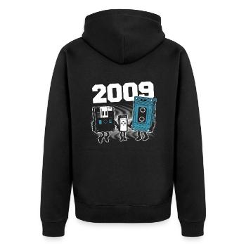 Vintage Born In 2009 Geburtstagsgeschenk 2009 - Unisex Premium Bio Zip Hoodie - Schwarz - Hinten - Nico (187cm)