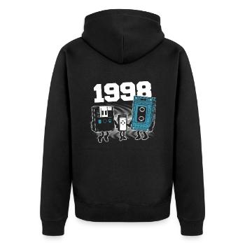 Jahrgang Jahrgang 1998 Geburtstagsgeschenk 1998 - Unisex Premium Bio Zip Hoodie - Schwarz - Hinten - Nico (187cm)