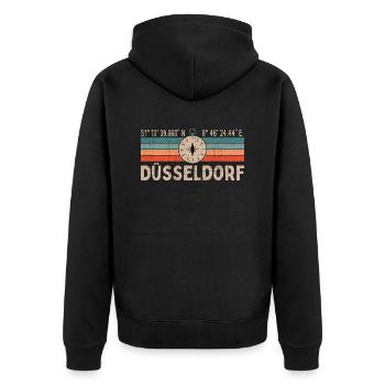 Vintage Düsseldorf Kompass Retro Heimatstadt - Unisex Premium Bio Zip Hoodie - Schwarz - Hinten - Nico (187cm)