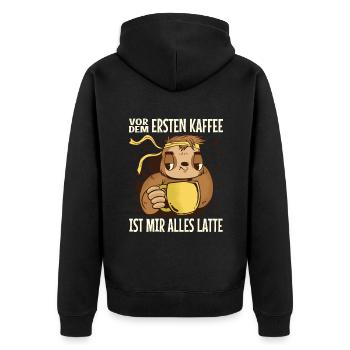 Vor Dem Ersten Kaffee Ist Alles Latte Faultier - Unisex Premium Bio Zip Hoodie - Schwarz - Hinten - Nico (187cm)