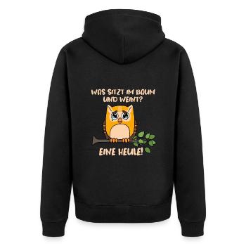 Lustiges Eulen Design - Unisex Premium Bio Zip Hoodie - Schwarz - Hinten - Nico (187cm)