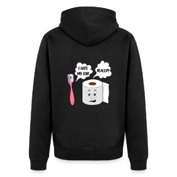 Funny Tootbrush Toilet Paper Apperal - Unisex Premium Bio Zip Hoodie - Schwarz - Hinten - Nico (187cm)