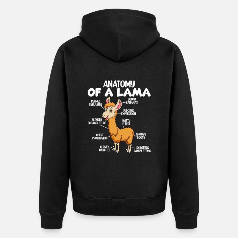Anatomie eines Lamas - Unisex Premium Bio Zip Hoodie - Schwarz