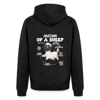 Anatomie eines Schafes - Unisex Premium Bio Zip Hoodie - Schwarz - Hinten - Nico (187cm)