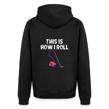 Staubsauger Reinigung Reinigungskraft Geschenk - Unisex Premium Bio Zip Hoodie - Schwarz - Hinten - Nico (187cm)