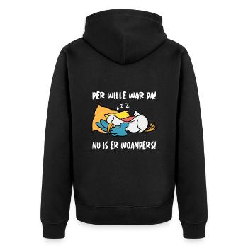 Der Wille War Da Nu Is Er Woanders - Unisex Premium Bio Zip Hoodie - Schwarz - Hinten - Nico (187cm)