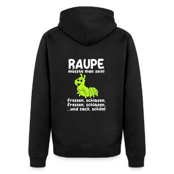 Raupe - Unisex Premium Bio Zip Hoodie - Schwarz - Hinten - Nico (187cm)