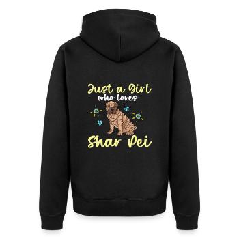 Chinese Shar Pei - Unisex Premium Bio Zip Hoodie - Schwarz - Hinten - Nico (187cm)
