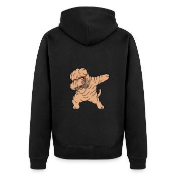 Chinese Shar Pei - Unisex Premium Bio Zip Hoodie - Schwarz - Hinten - Nico (187cm)