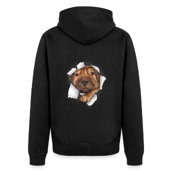 Chinese Shar Pei - Unisex Premium Bio Zip Hoodie - Schwarz - Hinten - Nico (187cm)