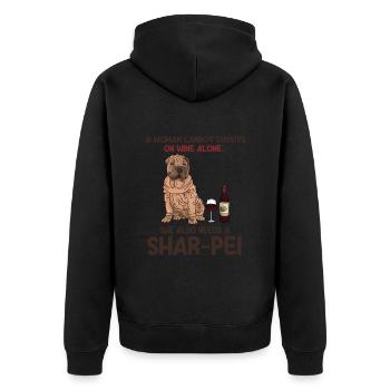 Chinese Shar Pei - Unisex Premium Bio Zip Hoodie - Schwarz - Hinten - Nico (187cm)