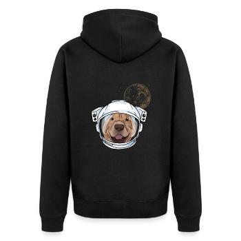 Chinese Shar Pei - Unisex Premium Bio Zip Hoodie - Schwarz - Hinten - Nico (187cm)