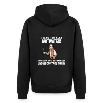 Sloth Lazy Motivation - Unisex Premium Organic Zip Hoodie - black - Back - Nico (187cm)