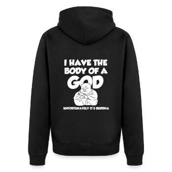 Buddha - Unisex Premium Bio Zip Hoodie - Schwarz - Hinten - Nico (187cm)