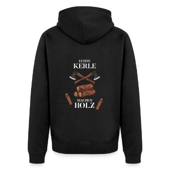 Echte Kerle Machen Holz - Unisex Premium Bio Zip Hoodie - Schwarz - Hinten - Nico (187cm)