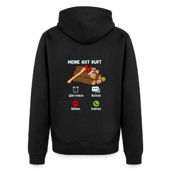 Meine Axt Ruft - Unisex Premium Bio Zip Hoodie - Schwarz - Hinten - Nico (187cm)