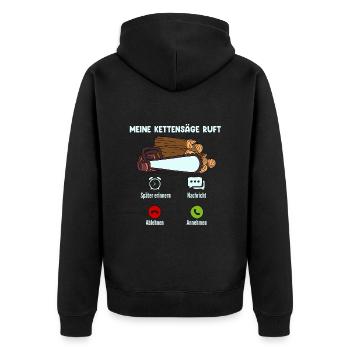 Meine Kettensäge Ruft - Unisex Premium Bio Zip Hoodie - Schwarz - Hinten - Nico (187cm)