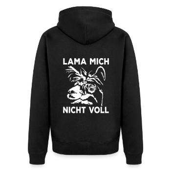 Lama Mich Nicht Voll Lustige Sarkasmus Sprüche - Unisex Premium Bio Zip Hoodie - Schwarz - Hinten - Nico (187cm)