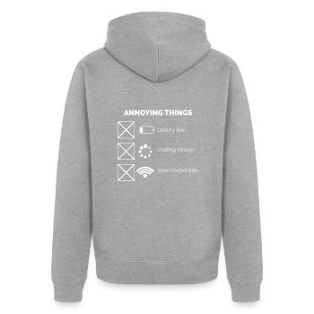 Choses ennuyeuses - Veste à capuche bio Premium Unisexe - gris chiné - Dos - Nico (187cm)