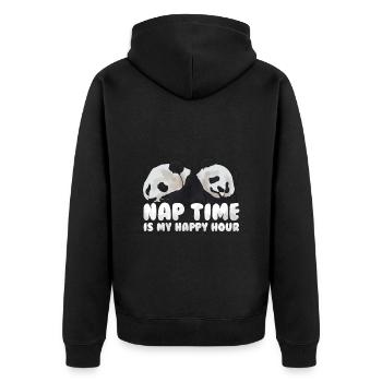 Schlafenszeit ist meine Happy Hour - Unisex Premium Bio Zip Hoodie - Schwarz - Hinten - Nico (187cm)