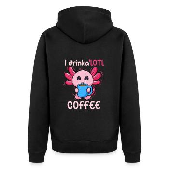 Ich trinke eine Menge Kaffee - Unisex Premium Bio Zip Hoodie - Schwarz - Hinten - Nico (187cm)