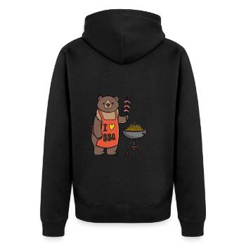 I love Bbq Bear - Unisex Premium Organic Zip Hoodie - black - Back - Nico (187cm)