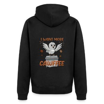 Ich will mehr Cawffee Kaffee Witz - Unisex Premium Bio Zip Hoodie - Schwarz - Hinten - Nico (187cm)
