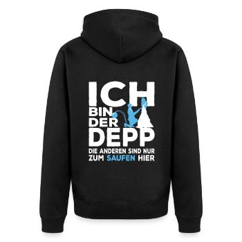 Lustiger JGA Junggesellenabschied Ich Bin Der Depp - Unisex Premium Bio Zip Hoodie - Schwarz - Hinten - Nico (187cm)