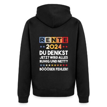 Rente 2024 Rentner Rentnerin Witzige Sprüche - Unisex Premium Bio Zip Hoodie - Schwarz - Hinten - Nico (187cm)