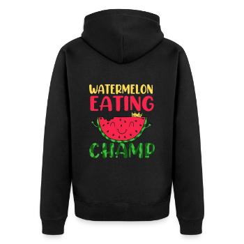 Wassermelone - Unisex Premium Bio Zip Hoodie - Schwarz - Hinten - Nico (187cm)
