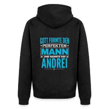Andrei Name Design - Unisex Premium Bio Zip Hoodie - Schwarz - Hinten - Nico (187cm)