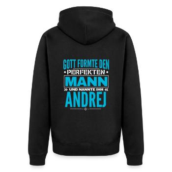 Andrej Name Design - Unisex Premium Bio Zip Hoodie - Schwarz - Hinten - Nico (187cm)