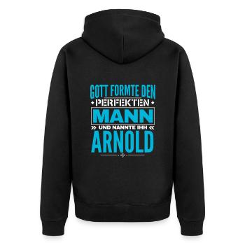 Arnold Name Design - Unisex Premium Bio Zip Hoodie - Schwarz - Hinten - Nico (187cm)
