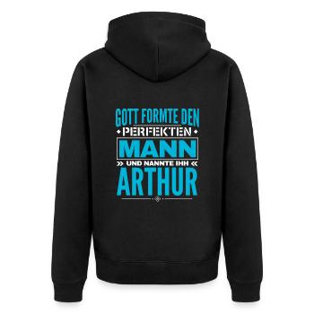 Arthur Name Design - Unisex Premium Bio Zip Hoodie - Schwarz - Hinten - Nico (187cm)