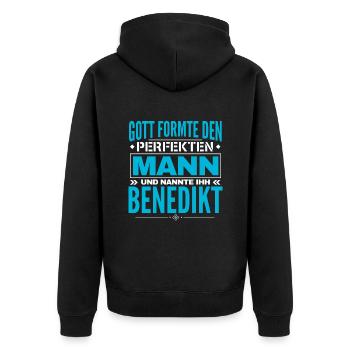 Benedikt Name Design - Unisex Premium Bio Zip Hoodie - Schwarz - Hinten - Nico (187cm)