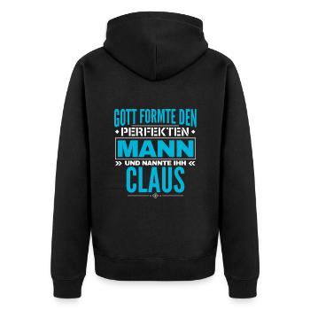 Claus Name Design - Unisex Premium Bio Zip Hoodie - Schwarz - Hinten - Nico (187cm)