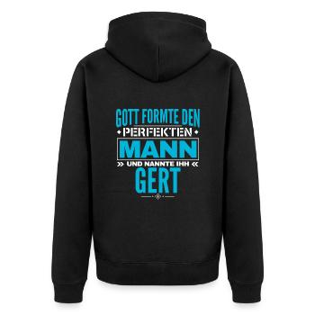 Gert Name Design - Unisex Premium Bio Zip Hoodie - Schwarz - Hinten - Nico (187cm)
