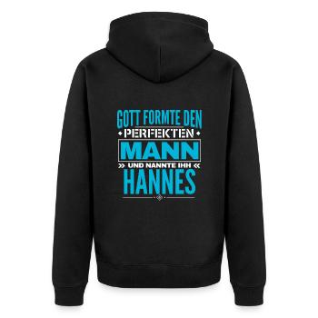 Hannes Name Design - Unisex Premium Bio Zip Hoodie - Schwarz - Hinten - Nico (187cm)