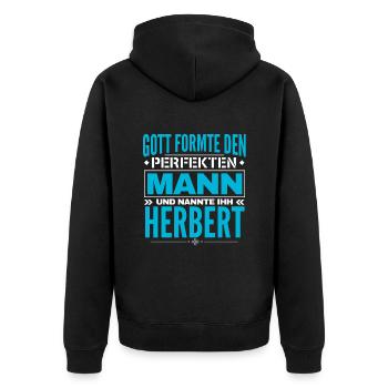 Herbert Name Design - Unisex Premium Bio Zip Hoodie - Schwarz - Hinten - Nico (187cm)
