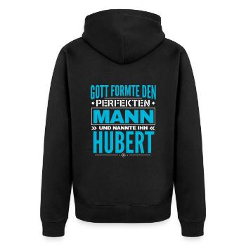 Hubert Name Design - Unisex Premium Bio Zip Hoodie - Schwarz - Hinten - Nico (187cm)