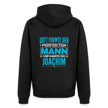 Joachim Name Design - Unisex Premium Bio Zip Hoodie - Schwarz - Hinten - Nico (187cm)