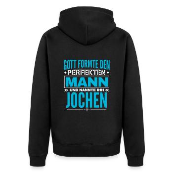 Jochen Name Design - Unisex Premium Bio Zip Hoodie - Schwarz - Hinten - Nico (187cm)