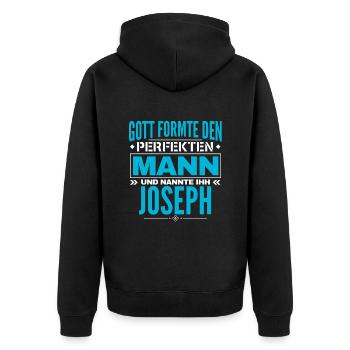 Joseph Name Design - Unisex Premium Bio Zip Hoodie - Schwarz - Hinten - Nico (187cm)