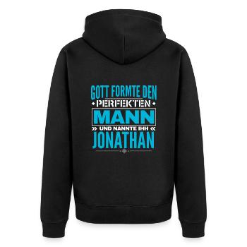 Jonathan Name Design - Unisex Premium Bio Zip Hoodie - Schwarz - Hinten - Nico (187cm)